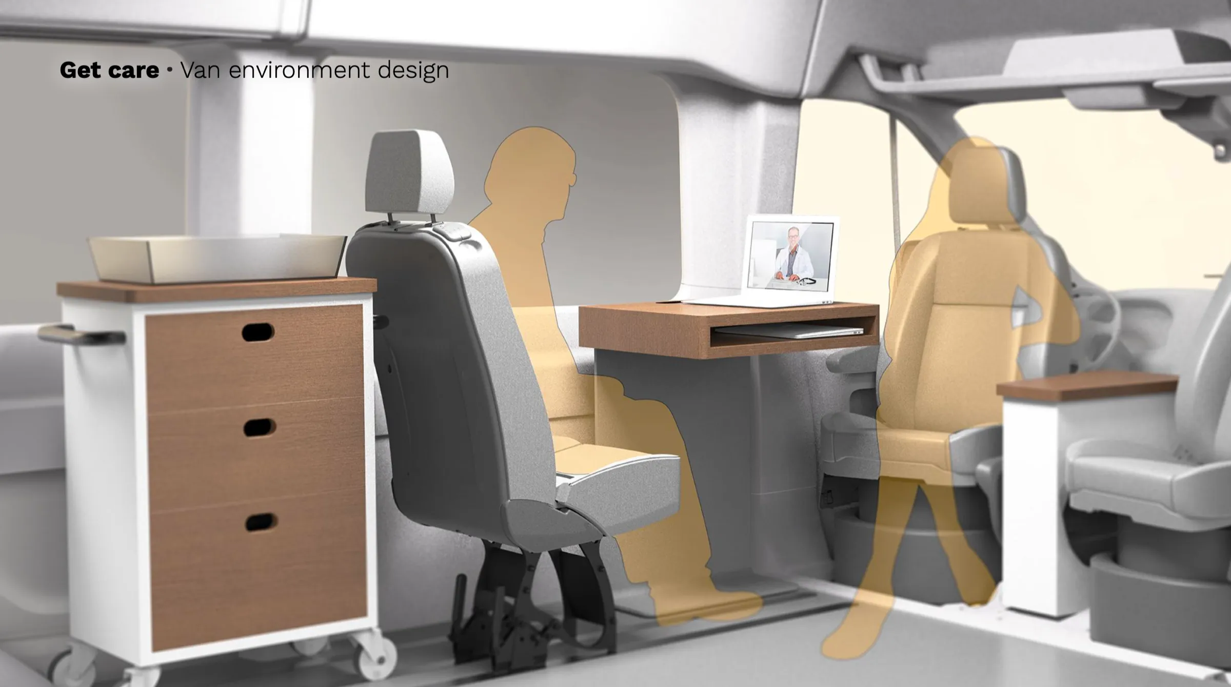 Van interior concept — a learning area and a private care space